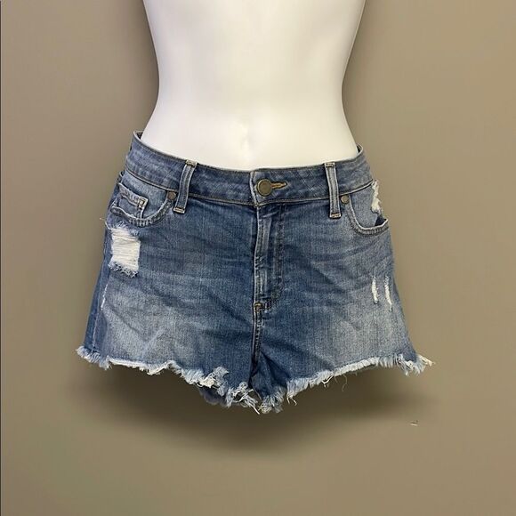 PAIGE Blue Jean Shorts Distressed Frayed Hem - Picture 2 of 14